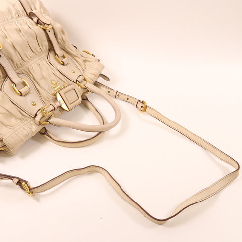 PRADA GHW 2 Way Shoulder Bag Handbag Lambskin Leather Beige