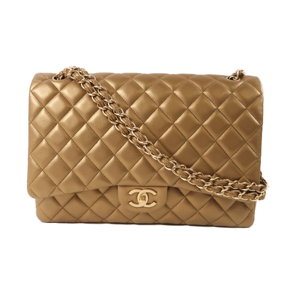 CHANEL CC GHW Maxi Classic Chain Shoulder Bag Lambskin Leather Gold