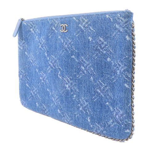 CHANEL CC GHWClutch Bag Pouch Denim Blue