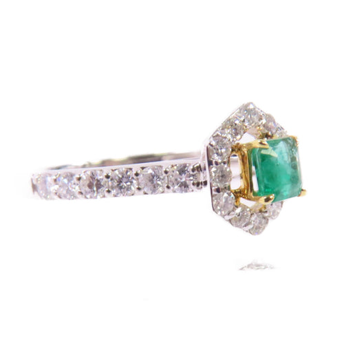 FINE JEWELRY 0.28ct Emerald 0.48ct Diamond Ring 18K White Gold US#6.75