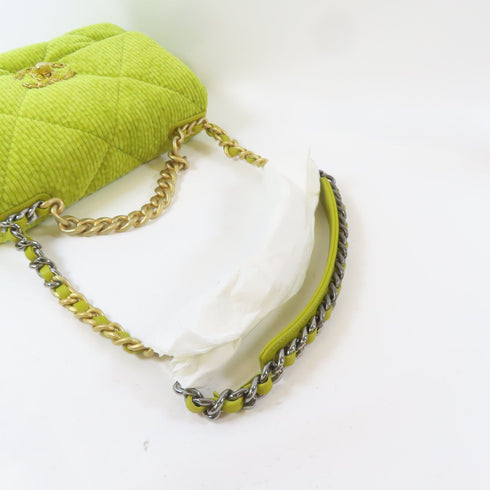 CHANEL Quilted CC GHW/SHW Chanel 19 Chain 2 Way Shoulder Bag Corduroy Green
