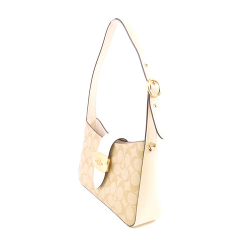 COACH GHW Eliza Shoulder Bag Coated Canvas CP005 Brown White