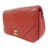 CHANEL Herringbone CC GHW Chain Shoulder Bag Calfskin Leather Red