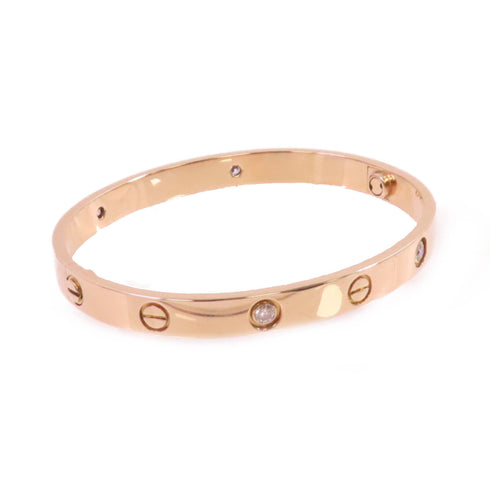 CARTIER 4 Diamond Love Bracelet Bangle Cartier#17 18K Rose Gold B6070017