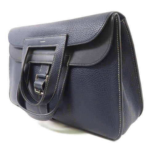 HERMES PHW Halzan 31 2 Way Shoulder Bag Taurillon Clemence Bleu Nuit Noir