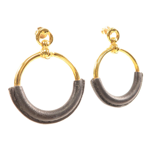 HERMES Loop Earrings Metal Gold/Navy
