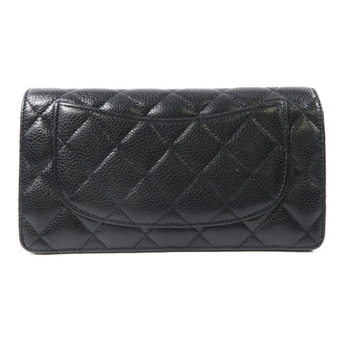 CHANEL Quilted CC SHW Long Wallet Calfskin Leather Black