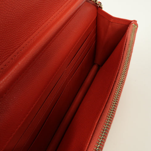CHANEL Quilted CC GHW Wallet On Chain Shoulder Bag Caviar Leather Red