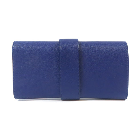 HERMES GHW Medor Clutch Bag Chevre Leather Blue