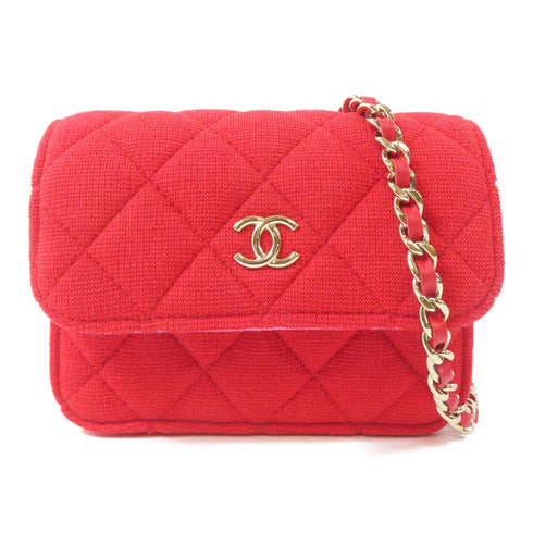 CHANEL Quilted CC GHW Chain Shoulder Crossbody Bag Fabric Red