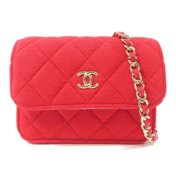 CHANEL Quilted CC GHW Chain Shoulder Crossbody Bag Fabric Red