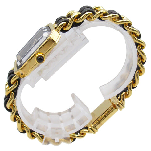 CHANEL CC Premiere L Quartz Movement Watch H0001 Gold Plated Leather Black