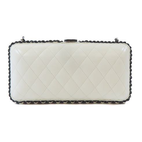 CHANEL Quilted CC Pouch Shoulder Bag Chain Crossbody Lambskin Leather White