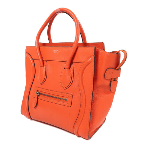 CELINE Micro Luggage Hand Bag Calfskin Leather Red
