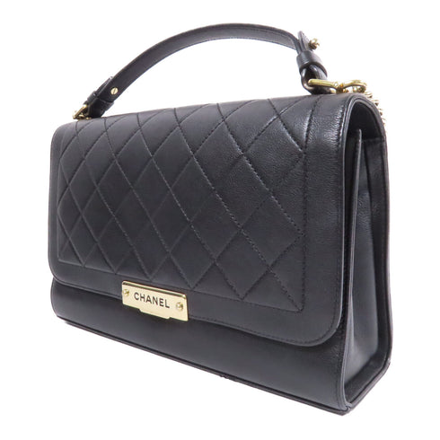 CHANEL Quilted CC GHW 2 Way Chain Shoulder Bag Calfskin Leather Black