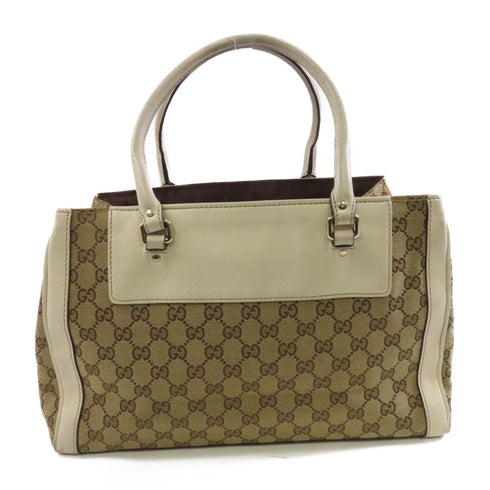 GUCCI GG GHW Trophy Tote Bag Handbag 190246 Canvas Leather Brown White