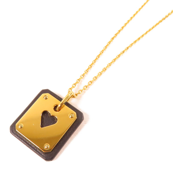 HERMES As De Coeur Pendant Necklace Veau Swift/Metal Gold/Noir