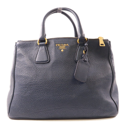 PRADA GHW Handbag Calfskin Leather Navy BN2420