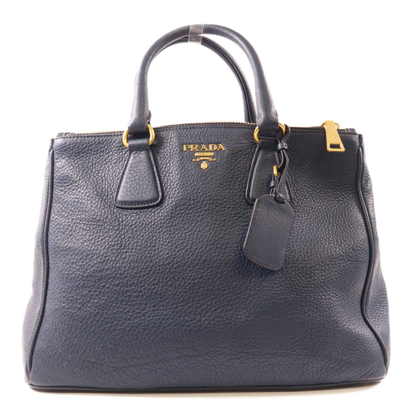 PRADA GHW Handbag Calfskin Leather Navy BN2420