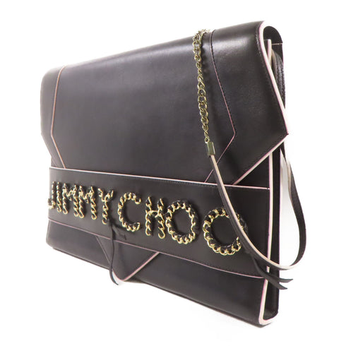 JIMMY CHOO GHW Shoulder Bag Clutch Bag Calfskin Leather Black
