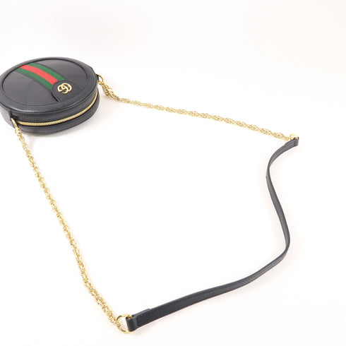 GUCCI GG GHW Ophidia GG Mini Round Shoulder Crossbody Bag 550618 Calfskin Black