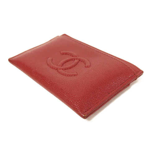 CHANEL CC Card case Calfskin Leather Red