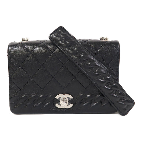 CHANEL CC SHW Chain Shoulder Bag Calfskin Leather Black v12
