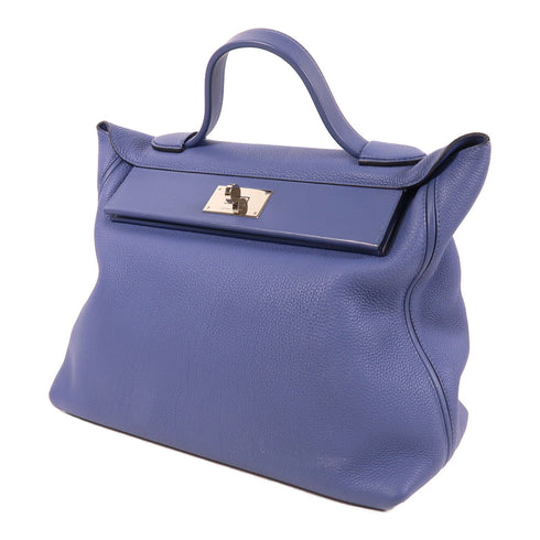 HERMES PHW 24/24 Hand Bag Togo Leather/Swift Leather Bleu Agate