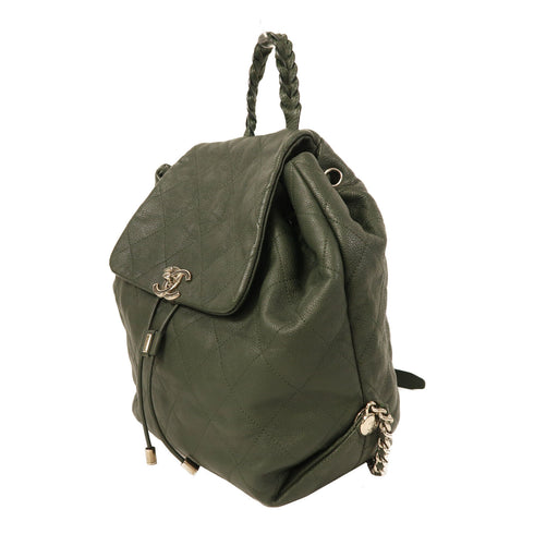 CHANEL CC SHW Backpack Rucksack Calfskin Leather Green