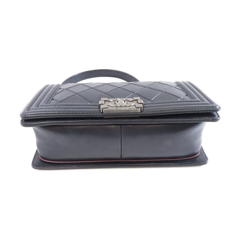 CHANEL Quilted CC SHW Paris Salzburg Boy 25 Chain Shoulder Bag Lambskin Black