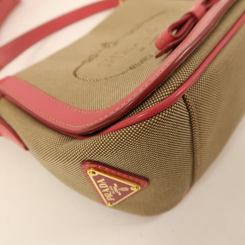 PRADA GHW Corsaire Cloth Crossbody Shoulder Bag Canvas Brown Pink