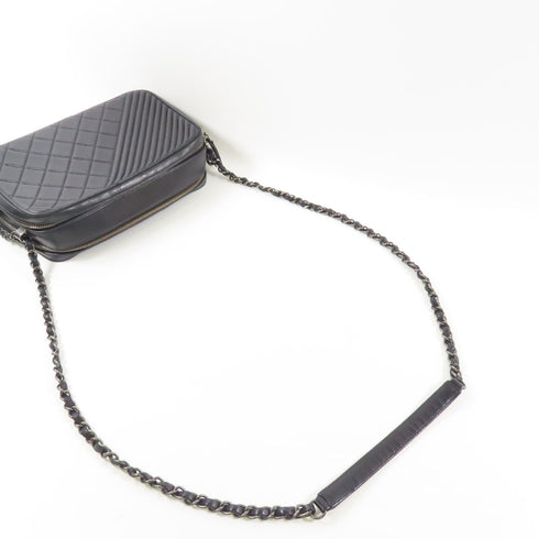 CHANEL CC SHW Chain Shoulder Bag Calfskin Leather Black v