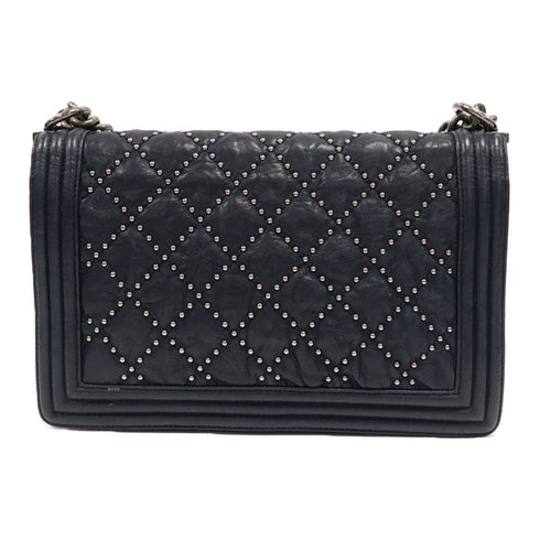 CHANEL CC SHW Boy Chain Shoulder Bag Quilted Calfskin Leather Blue