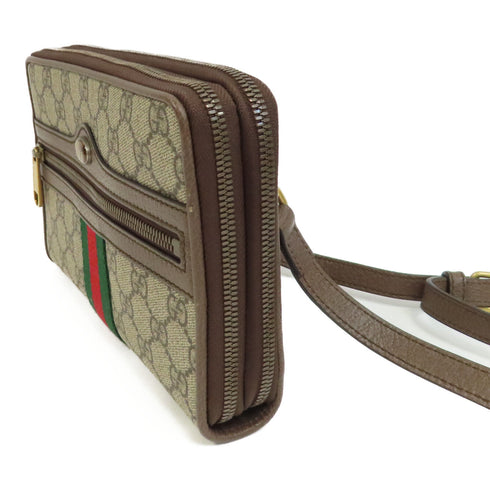 GUCCI GG GHW Ophidia Shoulder Bag 575722 Coated Canvas Calfskin Leather Brown