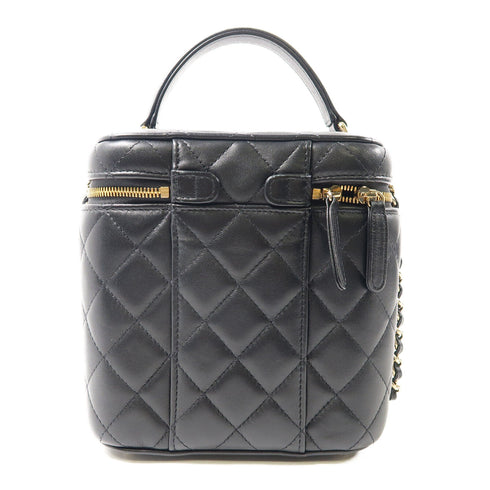 CHANEL Quilted CC GHW Vanity Chain Shoulder 2 Way Bag Lambskin Leather Black