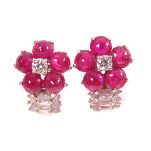 Fine Jewelry Ruby Diamond Earrings 18K White Gold