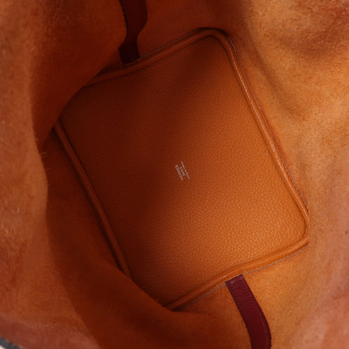 HERMES PHW Picotin MM Hand Bag/Tote Bag Clemence/Swift Leather Feu/Rouge Grenat