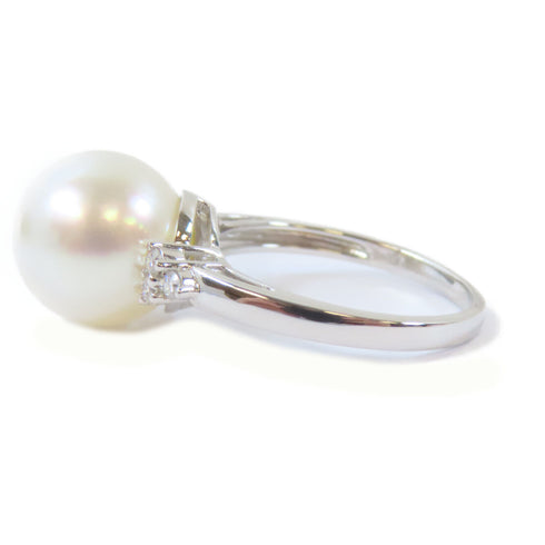 FINE JEWELRY 0.134ct Diamond 4.5g Pearl Ring 18K White Gold US#6.75