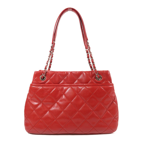 CHANEL CC SHW Chain Shoulder Tote Bag Calfskin Leather Red