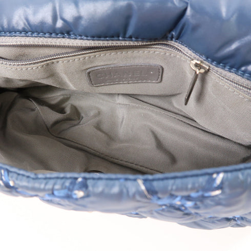 CHANEL CC SHW Chain Shoulder Handbag Nylon Blue