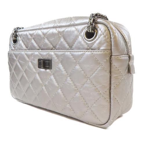 CHANEL Quilted CC 2.55 Chain Shoulder Handbag 65169 Calfskin Leather Silver