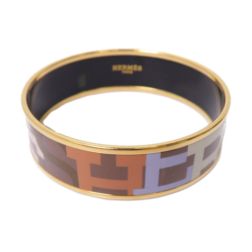 HERMES Bangle Bracelet Accessories Enamel Metal Gold Brown