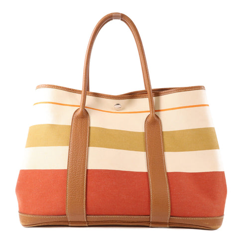 HERMES PHW Garden Party PM Tote Bag Canvas Leather