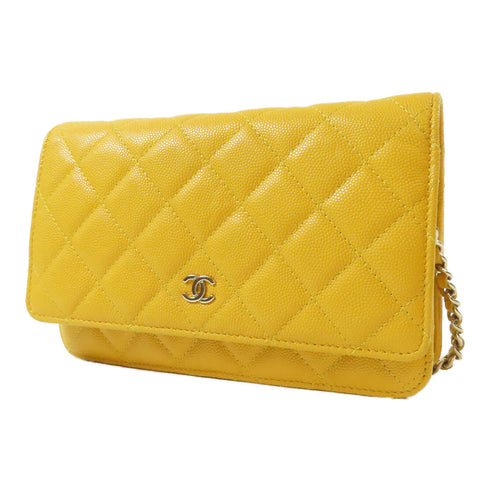 CHANEL Quilted CC GHW WOC Wallet On Chain Shoulder Bag Caviar Leather Yellow