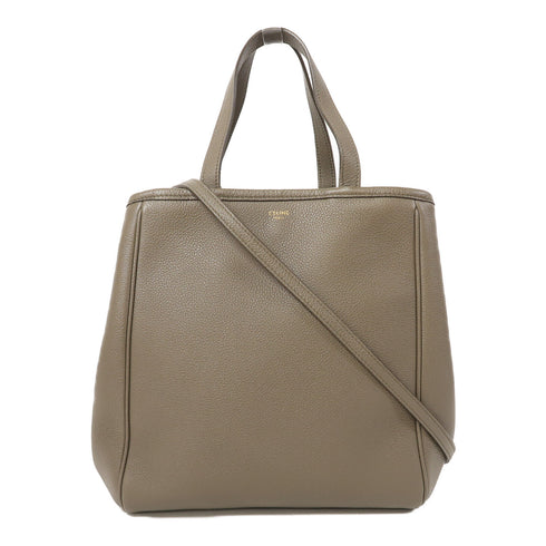 CELINE GHW Folded Cabas 2 Way Shoulder Bag Calfskin Leather Grey