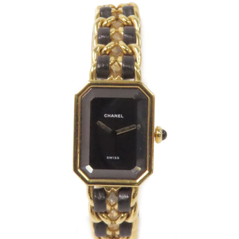CHANEL GHW CC Premiere L Quartz Watch Gold Plated Calfskin Leather Black