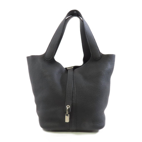 HERMES PHW Picotin MM Handbag Taurillon Clemence Leather Noir Black
