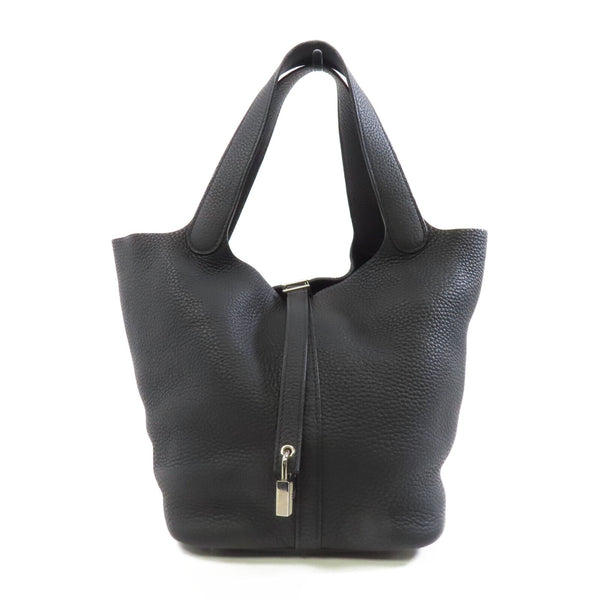 HERMES PHW Picotin MM Handbag Taurillon Clemence Leather Noir Black