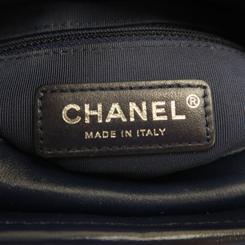 CHANEL Herringbone CC Gabrielle Small Chain Shoulder Bag Lambskin Navy