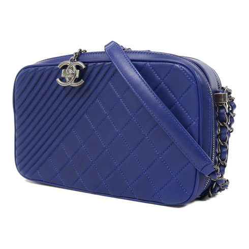 CHANEL CC SHW Camera Chain Shoulder Bag Calfskin Leather Navy